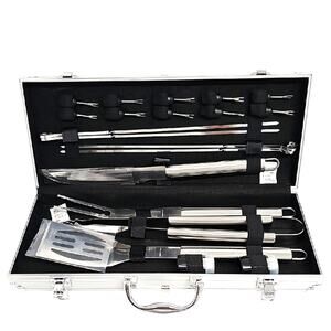 Deluxe 20 Piece Stainless Steel BBQ Tool Set w/Aluminum Storage Case Pro Grade